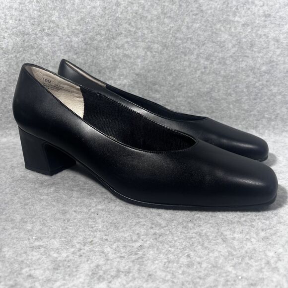 925 Shoes Womens Pumps Size 10M Black Block Heel Slip On Dress Comfort Lycra - Picture 1 of 14
